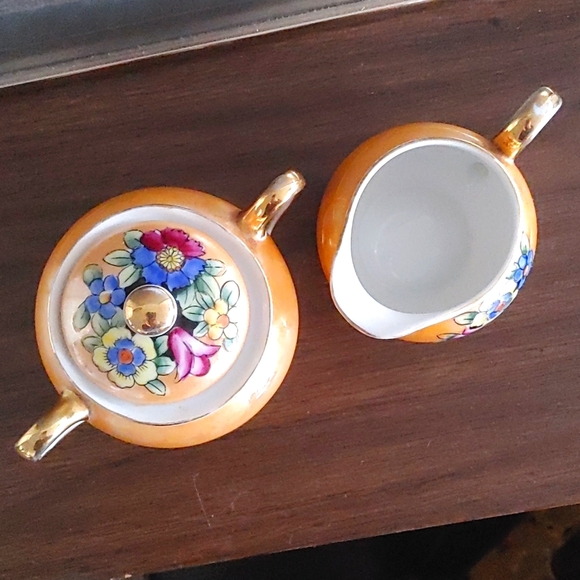 Vintage Noritake Japan cream and sugar set. Orange lusterware hand painted. - Picture 4 of 9